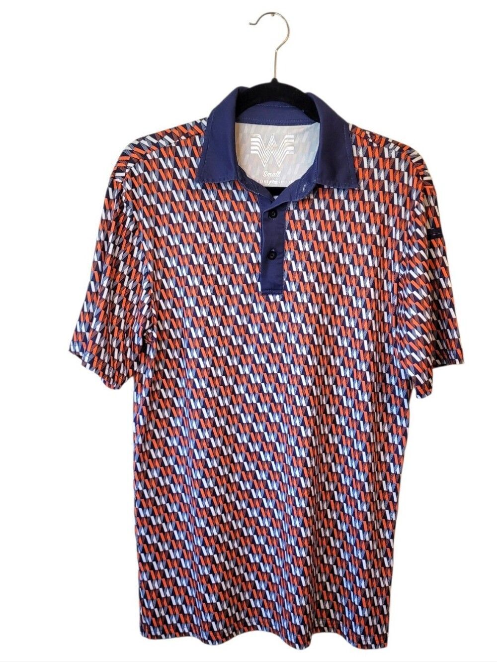 Whataburger Navy & Orange Logo Geometric Short-Sleeve Polo Size S